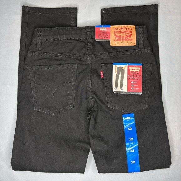 New LEVI’S Youth 511 Dark Black Slim Flex Stretch Adjustable Waist | Size 12R - Picture 5 of 9